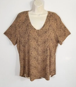 Old Navy Luxe Women Sz XL Tan Black T-shirt Tee Top Leopard Animal Print V-neck - Picture 1 of 6
