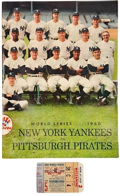1960 World Series Unscored Program NY Yankees Pittsburgh Pirates & Game 5 Ticket - Image 1 of 4