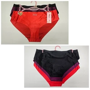 Juicy Couture 3er Pack Damen M L XL Logo Satin ohne Linien Höschen schwarz lila rot - Bild 1 von 6