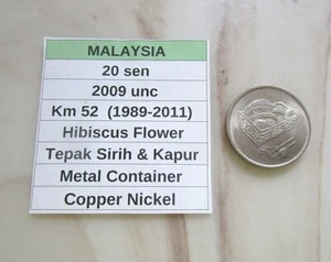 MALAYSIA, 20 sen, 2009 unc, Km 52 (1989-2011), Metal Container - Picture 1 of 3