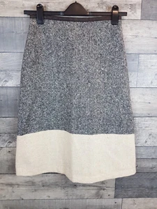 Falda midi de lana Orla Kiely London talla 2 UK 10 gris marfil bloque de color línea A - Imagen 1 de 8