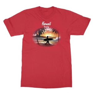 Hawaii Hawaiian Beach Palm Trees Surfboard Surfing Holiday Men's T-Shirt - Picture 1 of 16