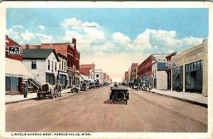 FERGUS FALLS, MINNESOTA - CONCURRIDA LINCOLN AVENUE WEST - 1917 - POSTAL ANTIGUA - Imagen 1 de 2