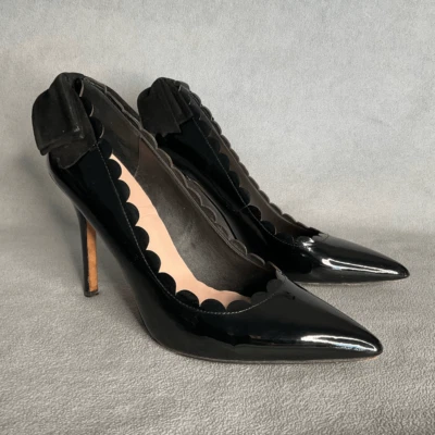 Kate Spade Pointed Heels Maxine Black Patent Leather Scallops Bows Stilettos 10M - Image 1 of 4