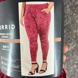 NWT Torrid Crushed Velvet Leggings Red Womens 5X Full Length High Rise Stretch - Picture 1 of 4