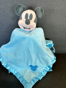 Disney Baby Plush Mickey Mouse Lovey Security Blanket Blue 15”x 15.5" Satin - Picture 1 of 7