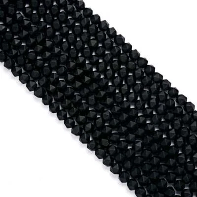 Black Onyx Matte Faceted Star Cut Beads 4mm 5mm 7mm 9mm 15.5" Strand - Image 1 of 2