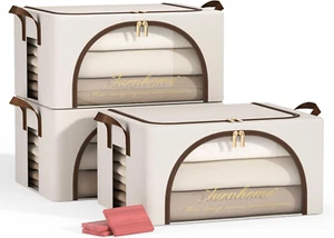 3 pack Clothes Storage Bins with metal Frame, sweater storage closet, Stackable - Picture 1 of 12