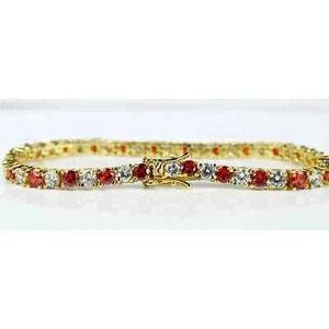 Art Deco Style Lab Created Diamond Beautiful Ruby Bracelet 14K Yellow Gold FN - Picture 1 of 6