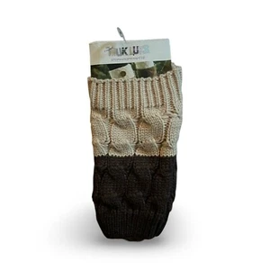 Muk Luks Beige Brown Chunky Knit Lined Leg Warmer Boot Toppers NWT - Picture 1 of 4