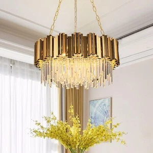 WABON Modern K9 Crystal Pendant Lighting Round Gold Crystal Chandelier Contem... - Picture 1 of 8