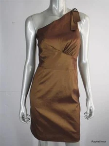 Vestido de Noche Badgley Mischka Talla 4 S Cobre Satén Un Hombro Estrás Mini - Imagen 1 de 10