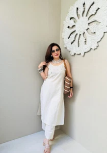 Pantalón Kurti de trabajo espejo hermosas correas muy elegante túnica de verano de algodón Latkan - Imagen 1 de 4