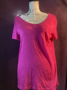 Ambiance Apparel Top Womens Small Hot Pink V-neck Short Sleeve Cotton Blend NWOT - Picture 1 of 5