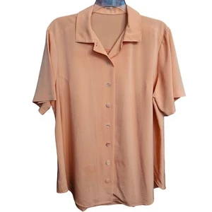 Classic Button-Up Short Sleeve Luxe Blouse Bust 54" Peach Career Office Core - Picture 1 of 13