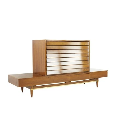 American of Martinsville Dania Mid Century Long Bench with Three Drawer Box Cover