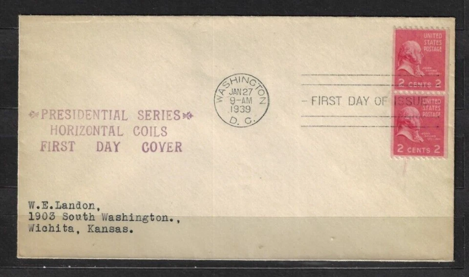 US  SC# 850 PAIR COIL VERTICAL FDC RARE  1939 USED - Image 1 of 1