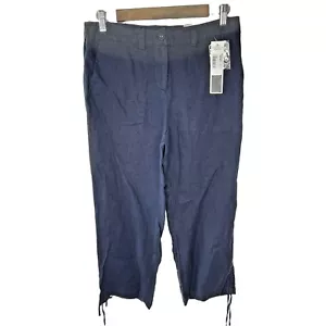Charter Club Pants 100% Linen Soft Weekend Medium Petite Blue New With Tags - Picture 1 of 8