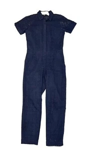 J Crew Collection Eyelet Short Sleeve Jumpsuit Navy Blue Size 6 - Picture 1 of 5