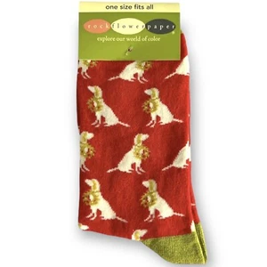 Rock Flower Paper Socks Labrador Retriever Christmas Wreath Red Womens One Size - Picture 1 of 7