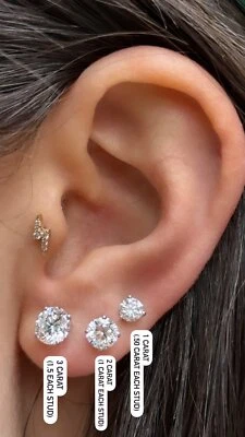 IGI Diamond Stud Earrings 1 - 3 Carat Lab Grown Solitaire D/E VS - 14k Gold - Image 1 of 4