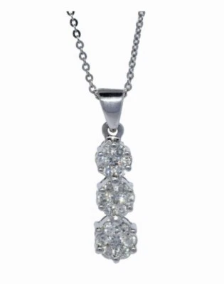 Lindo colar feminino de ouro branco 14K com 3 aglomerados de diamantes 18” 0,75 ct LEIA - Imagem 1 de 4