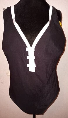 NWT IT FIGURES! 26W Tummy Thinner Slimming Black White Bows One-Piece Swimsuit - Image 1 of 4