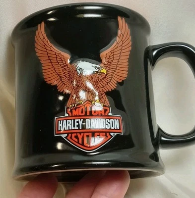Coffee Mug Cup Harley Davidson Bikers 3-D Raised Eagle Soars Bar & Shield Logo - Photo 1/4