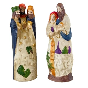 2 statuine presepe in ceramica, I tre saggi e Maria, Giuseppe e Gesù Bambino - Foto 1 di 5
