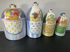 Set Of 4 Vintage ITALICA ARS Peasant Women Canisters Made In Italy - Picture 1 of 20
