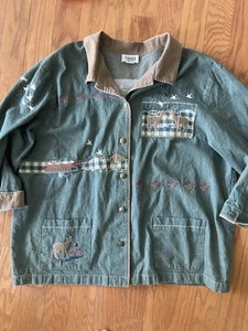 Vintage Teddi Jacket Womens 2X Embroidered Deer Scene Button Western Barn 90s - Picture 1 of 13