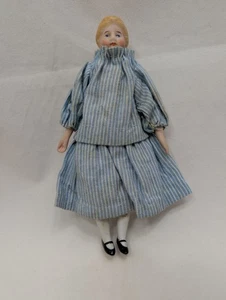 Antique 6.25" Bisque Dollhouse Doll Lady w/Bun Homemade Clothes German c1900 - Picture 1 of 9