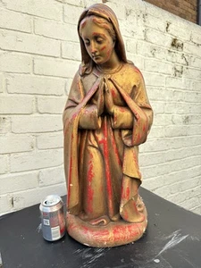 Antigua estutua grande de yeso de la Virgen María 24" tiempo + proyecto de restauración envejecido usado - Imagen 1 de 12
