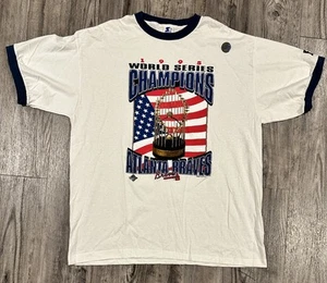 VINTAGE Atlanta Braves 1995 World Series Champions Ringer Starter Shirt Size XL - Picture 1 of 5