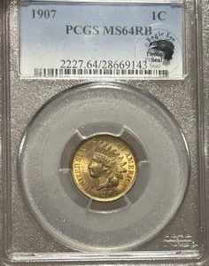 1907 Indian Cent 1c US Penny Beautiful Coin PCGS MS64RB - Picture 1 of 8