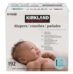 192 Count Kirkland Signature Diapers Size 1 Hypoallergenic Soft 8-14 lb Couches - Picture 1 of 4