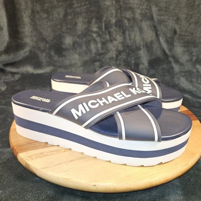 Michael Kors Azul Blanco Demi Sandalia Deportiva PLATAFORMA Toboganes MUJERES Talla 9 M  Foto 1 de 4