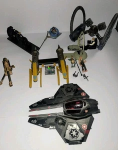 HASBRO STAR WARS CLONE WARS HAILFIRE DROID, POD RACER. EMPIRE STARFIGHTER LOT - Picture 1 of 9
