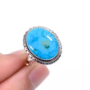 Blue Turquoise 925 Sterling Silver Band &Statement Handmade ring All Size NS - Picture 1 of 4