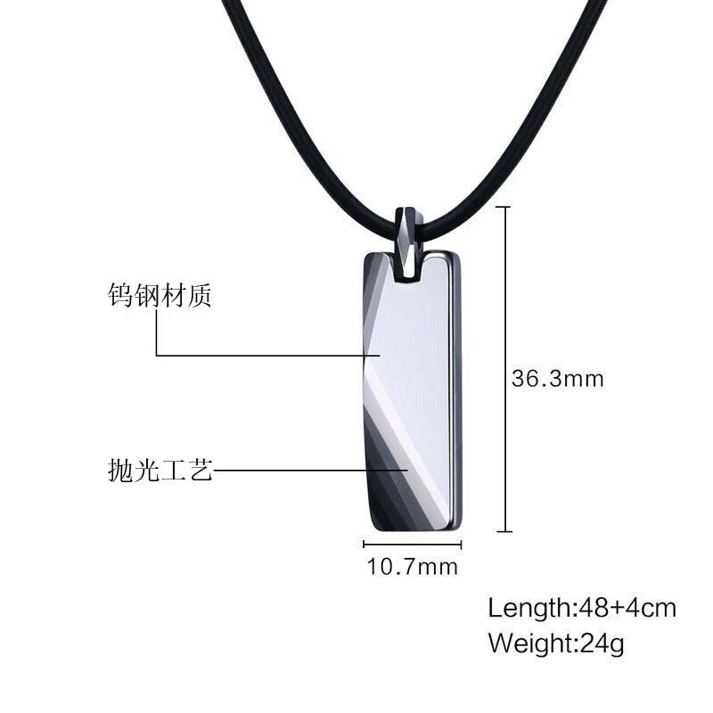 Tungsten Steel Simple Smooth Rectangular Geometric Pendant Fashion Mens Necklace Foto 1 de 1