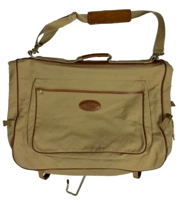 Vintage Eddie Bauer Edition Ford Duffle Bag Canvas Leather Khaki Beige Suitcase - Image 1 of 4