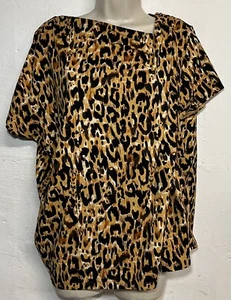 NWT Ellen Tracy XL Blouse Brown Black Animal Print asymmetrical Neck Stretch Top - Picture 1 of 7
