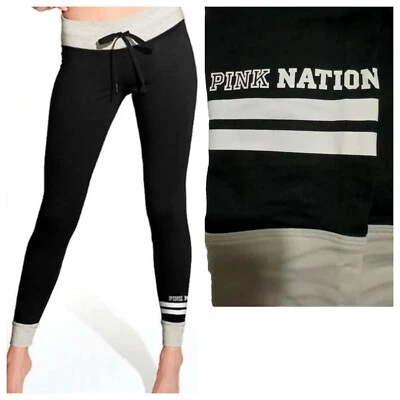 VS ROSA ALGODÓN CAMPUS LEGGING PANTALÓN AJUSTADO NEGRO CON GRIS M Foto 1 de 4