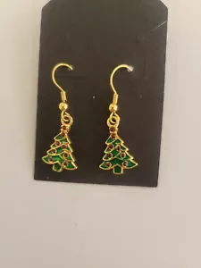 Small Christmas Tree Dangle French Hook Earrings - Picture 1 of 2