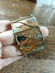 Vintage Kupfer Messing gemischt Metall gehämmert breit Manschette Armband Blätter Herbst Herbst - Bild 1 von 10