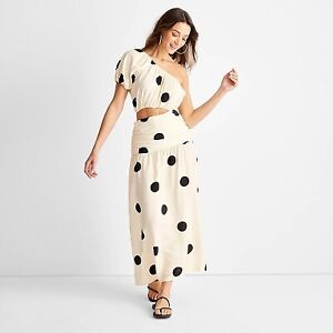Women's One Shoulder Polka Dot Cut Out Midi Dress - Project Glory Cream 00