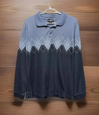 Polo de golf Arnold Palmer manga larga azul marino argyle estampado de diamantes grande Foto 1 de 4