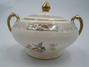 Antique Myott Son & Co England Lidded Sugar Bowl Windermere 1751 Birds Paradise - Picture 1 of 9