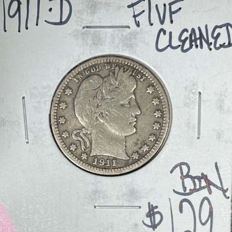 1911-D BARBER SILVER QUARTER ~ FINE/VF CLEANED ~NICE COIN~ Cover