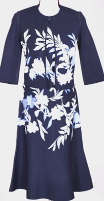 Chaqueta y vestido para mujer ST.JOHN azul marino blanco azul estampado floral talla 4 Foto 1 de 4